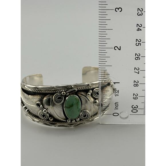 Sonoran Gold Turquoise Cuff Bracelet by Darrell Morgan Sterling Navajo 46 Grams - Picture 7 of 9